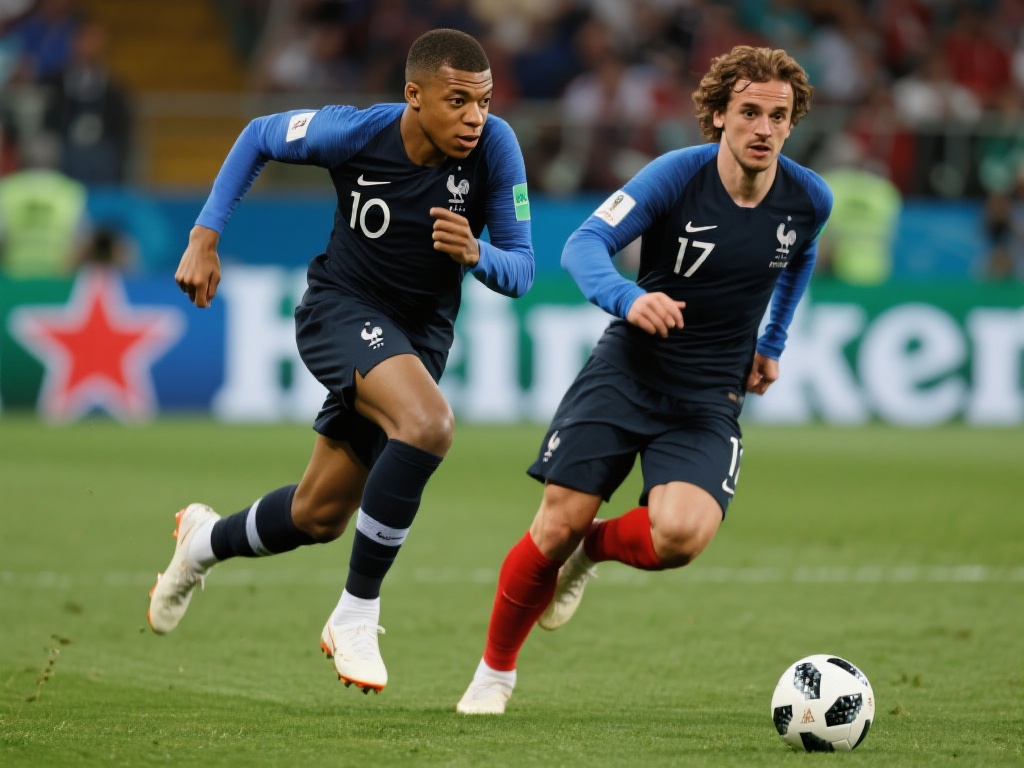 姆巴佩格列兹曼领衔法国对决卢卡库德布劳内的巅峰较量 在法国国家队,姆巴佩以其速度和突破能力享